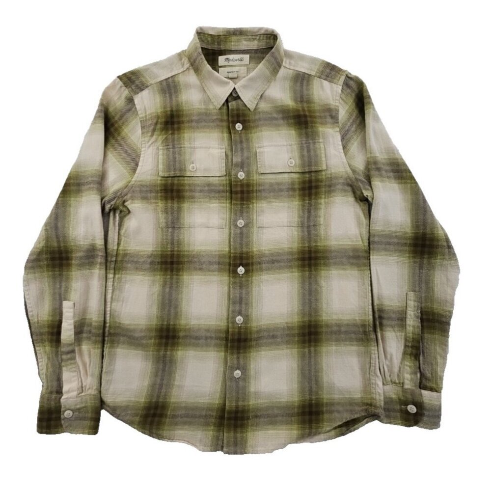 Madewell Perfect Fit Flannel Shirt Men's S Green Plaid‎ Long Sleeve EUC Gorpcore